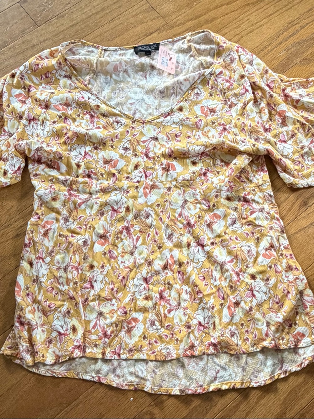 Rachel Zoe Mustard Yellow Floral Scoop Neck Top